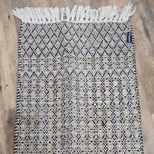 Tommy Bahama Boho Woven Accent Rug 17x60 Black Tan Fringe